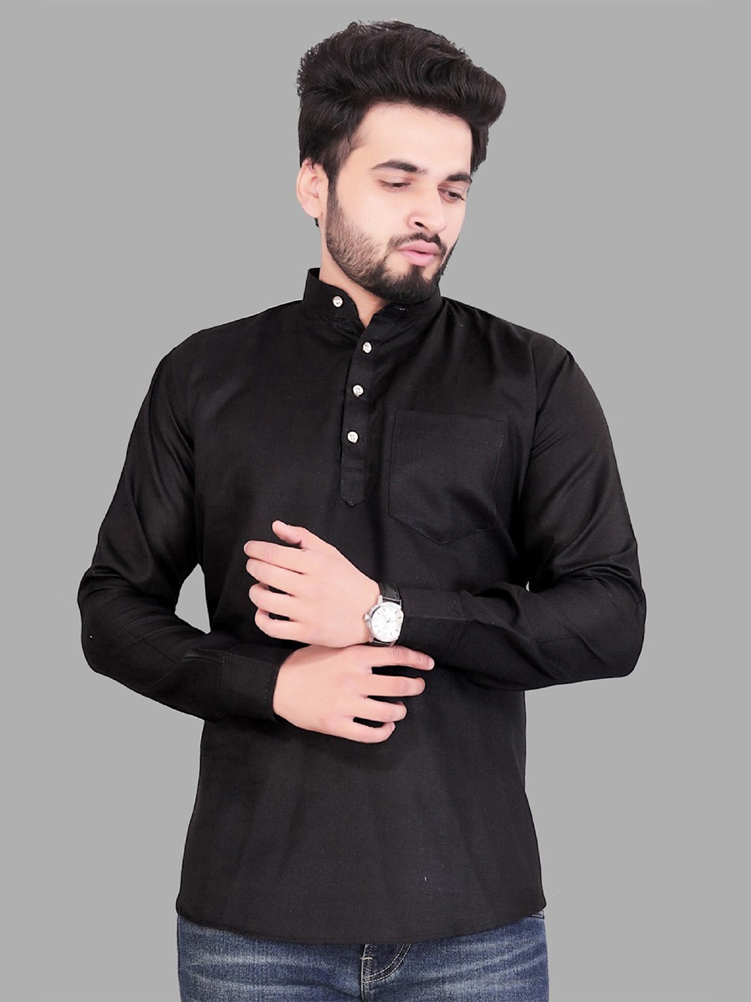 

Fashion FRICKS Men Classic Casual Cotton Shirt, Black