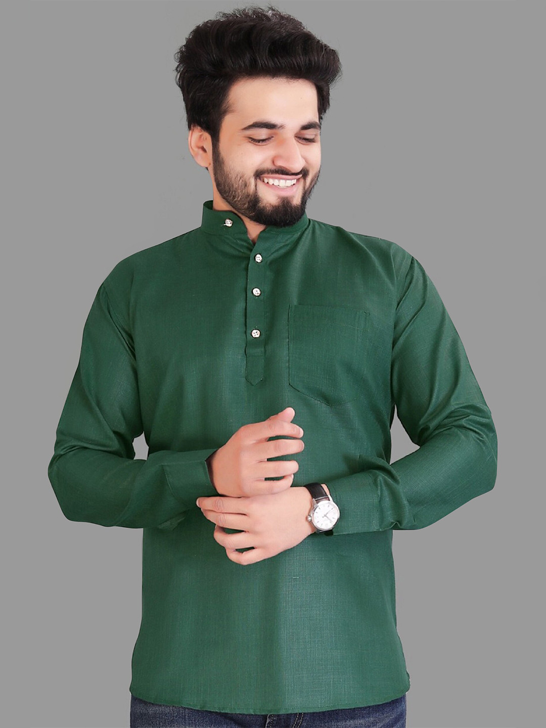 

Fashion FRICKS Men Classic Casual Cotton Shirt, Green