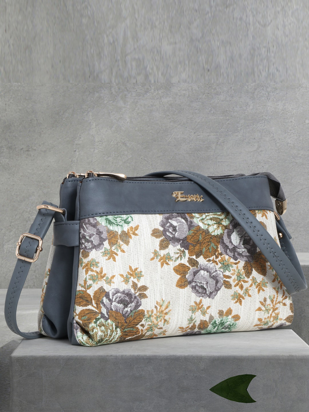

Exotic Floral Printed Structured Sling Bag, Grey