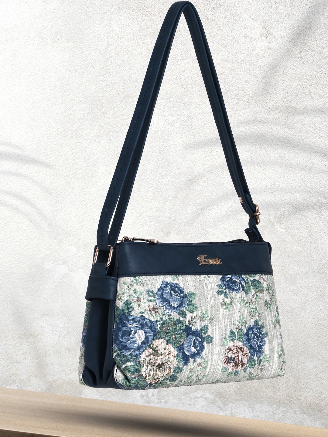 

Exotic Floral Printed PU Structured Sling Bag, Blue