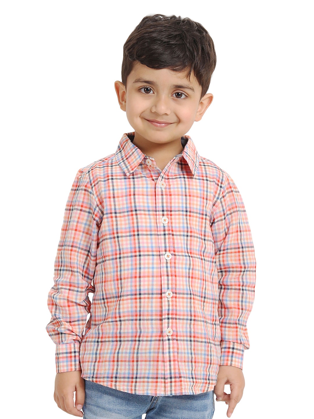 

Campana Boys Tartan Checks Cotton Casual Shirt, Orange