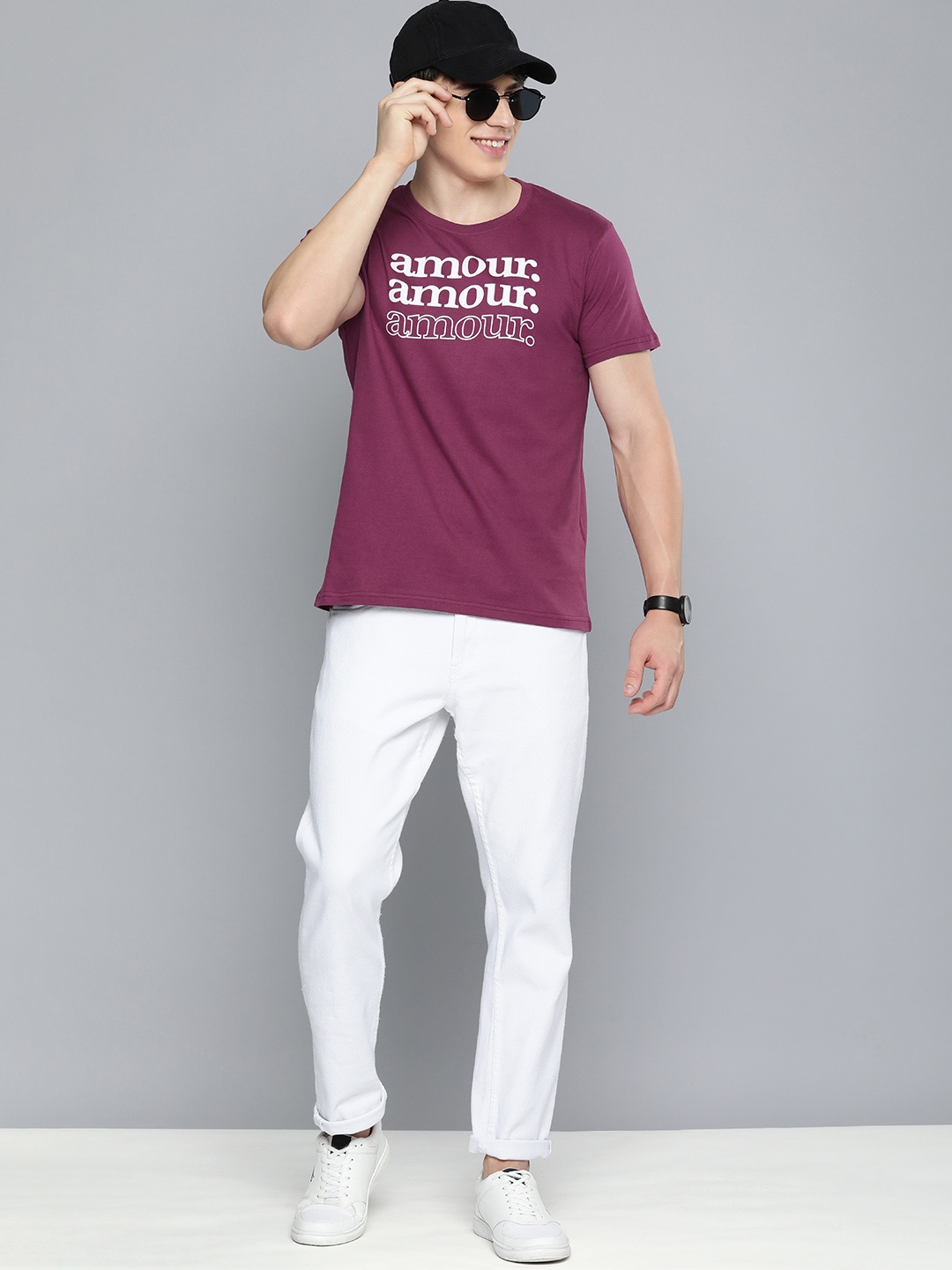 

HERE&NOW Typography Printed Pure Cotton T-shirt, Purple