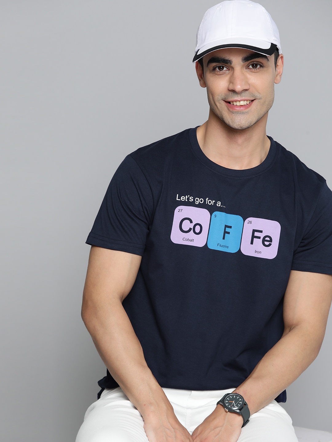 

HERE&NOW Typography Printed Pure Cotton T-shirt, Navy blue