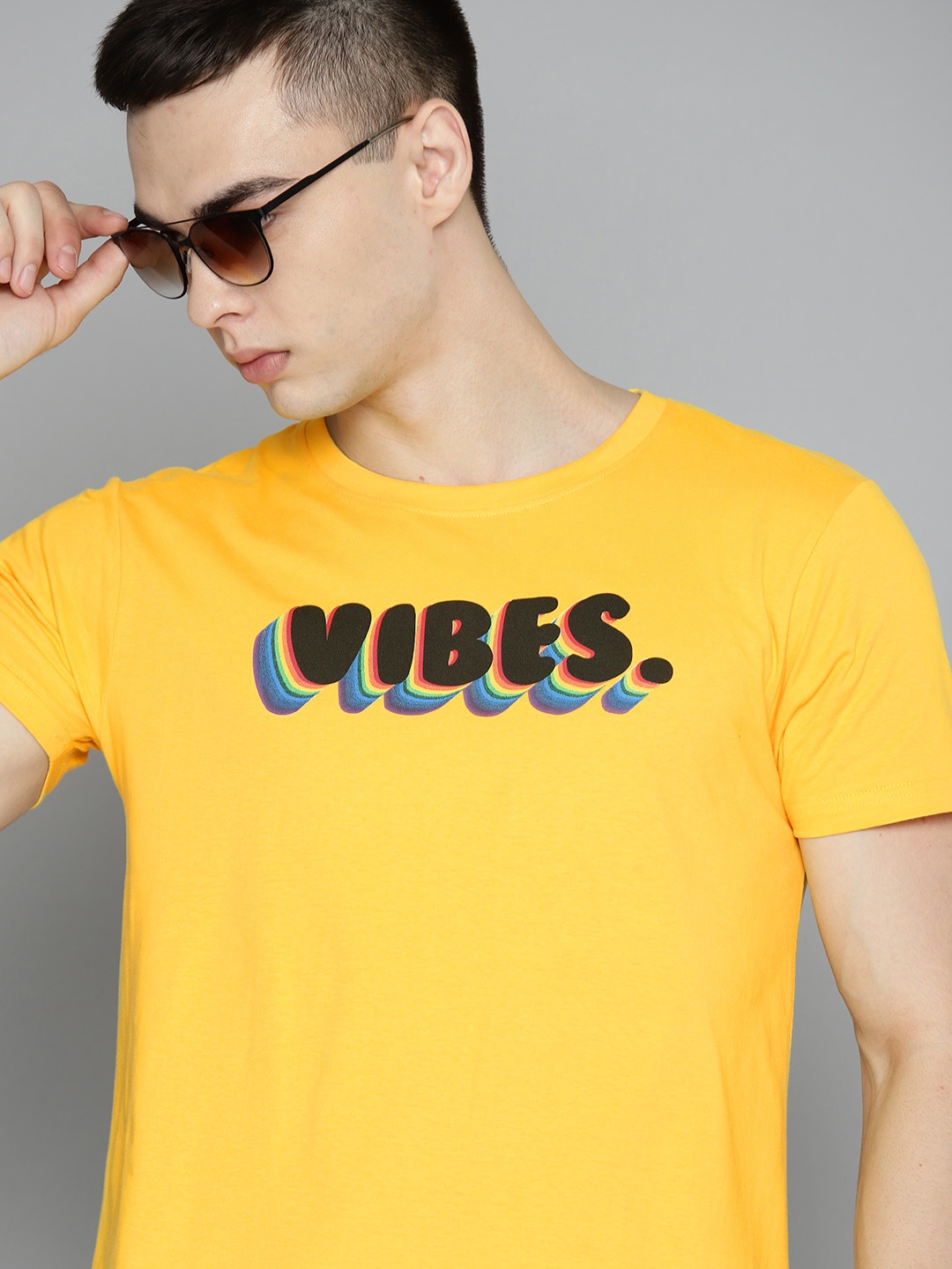 

HERE&NOW Typography Printed Pure Cotton T-shirt, Yellow