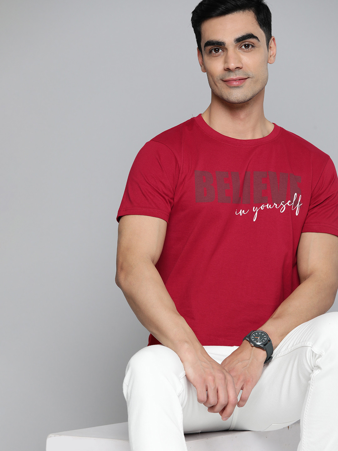 

HERE&NOW Typography Printed Pure Cotton T-shirt, Red