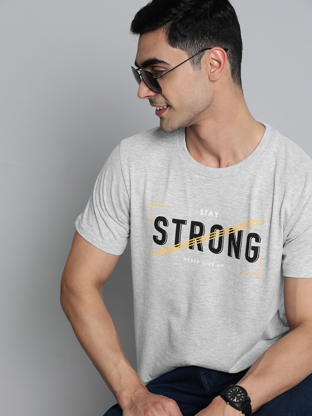 

HERE&NOW Typography Printed T-shirt, Grey melange