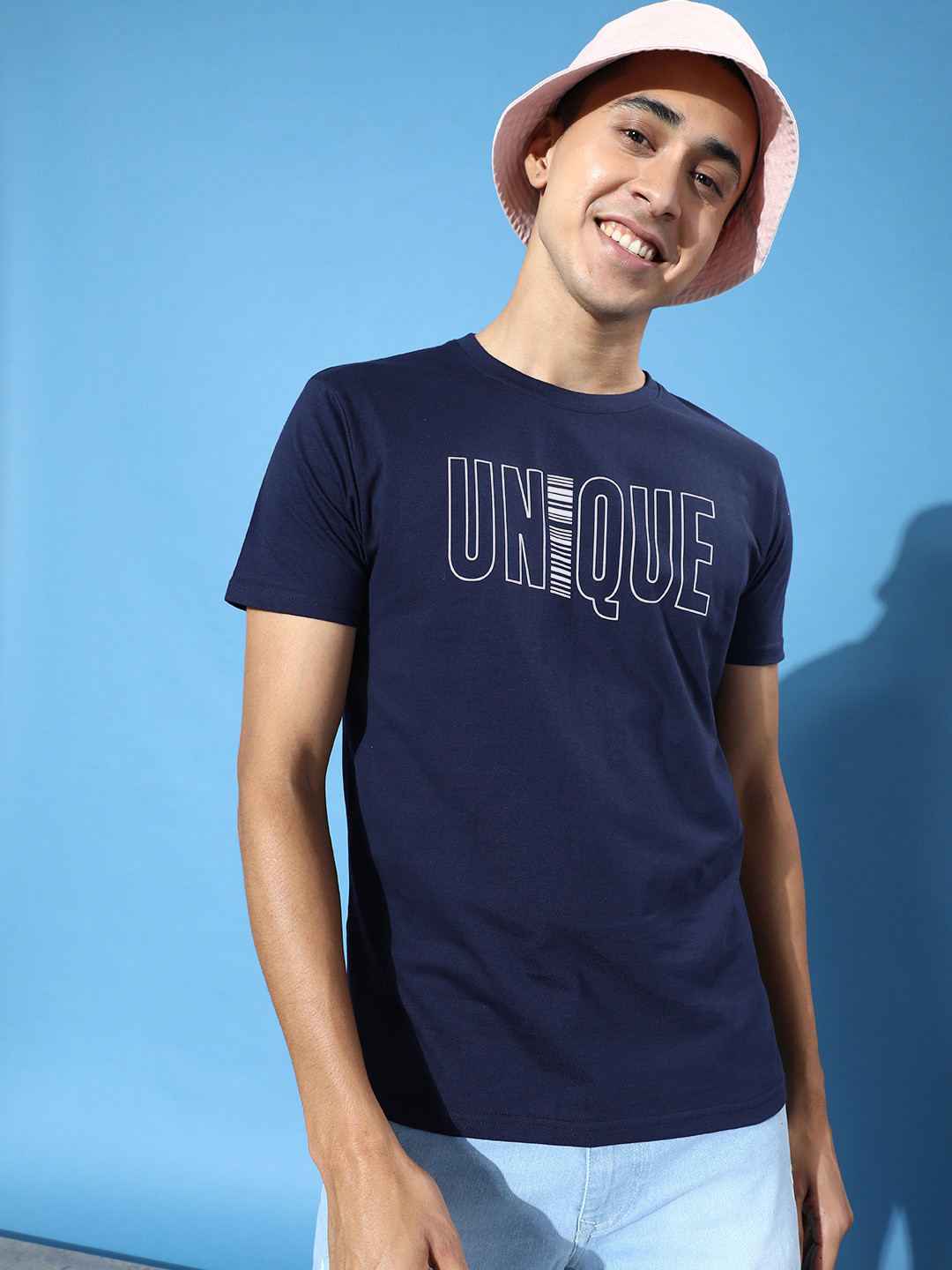 

HERE&NOW Men Navy Blue Nostalgic Back To School Typography Printed Pure Cotton T-shirt