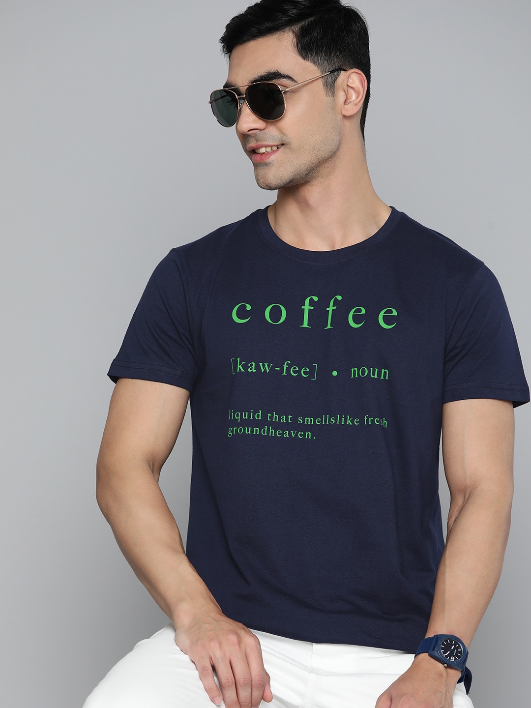 

HERE&NOW Typography Printed Pure Cotton T-shirt, Navy blue