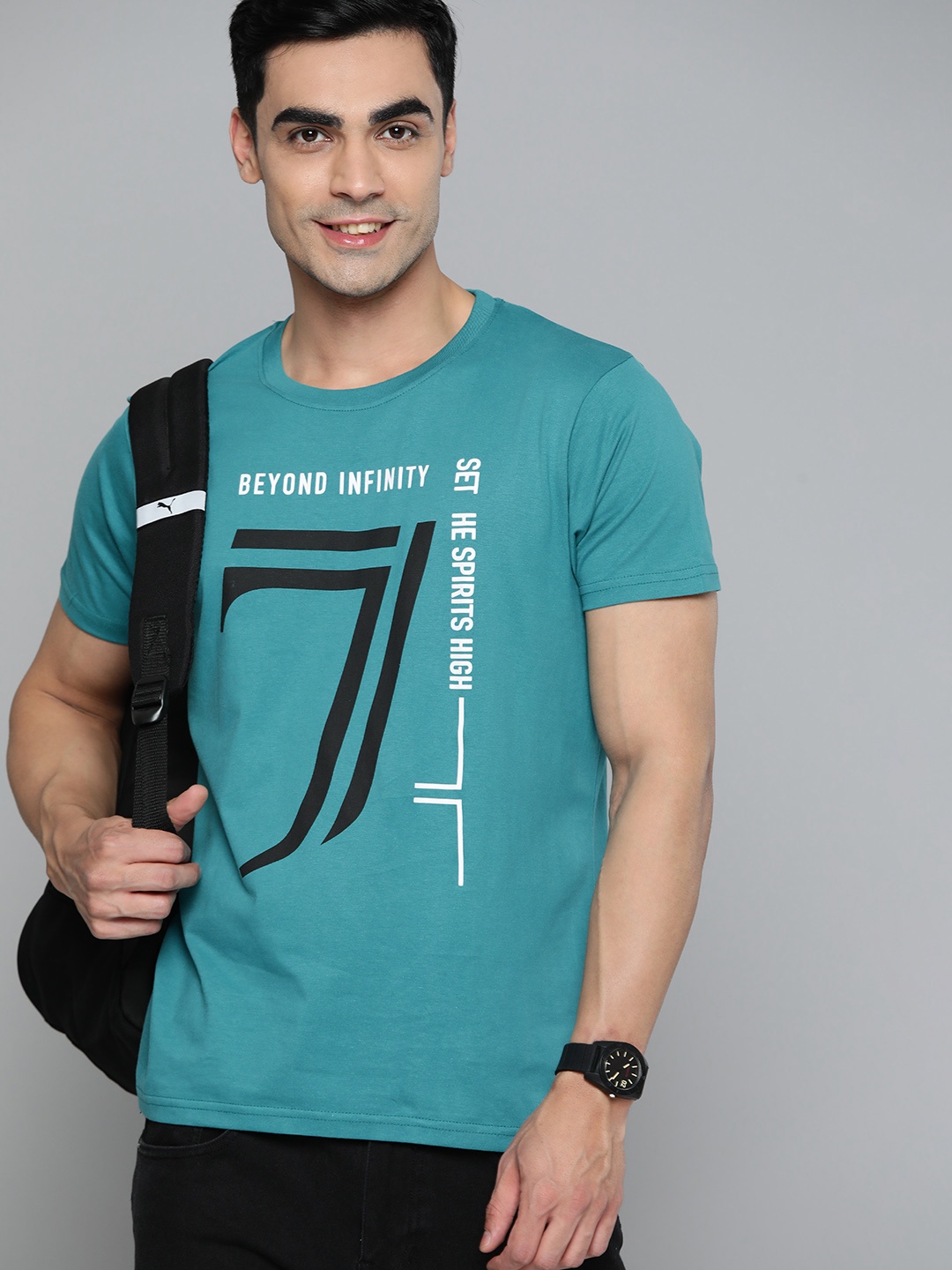 

HERE&NOW Typography Printed Pure Cotton T-shirt, Teal