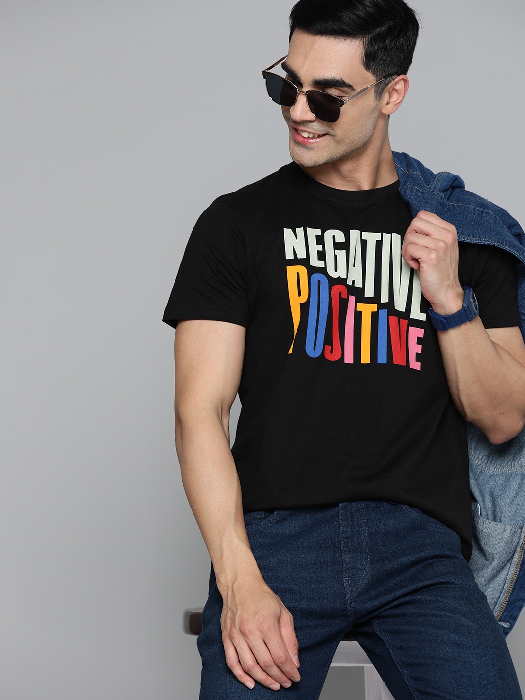 

HERE&NOW Typography Printed Pure Cotton T-shirt, Black