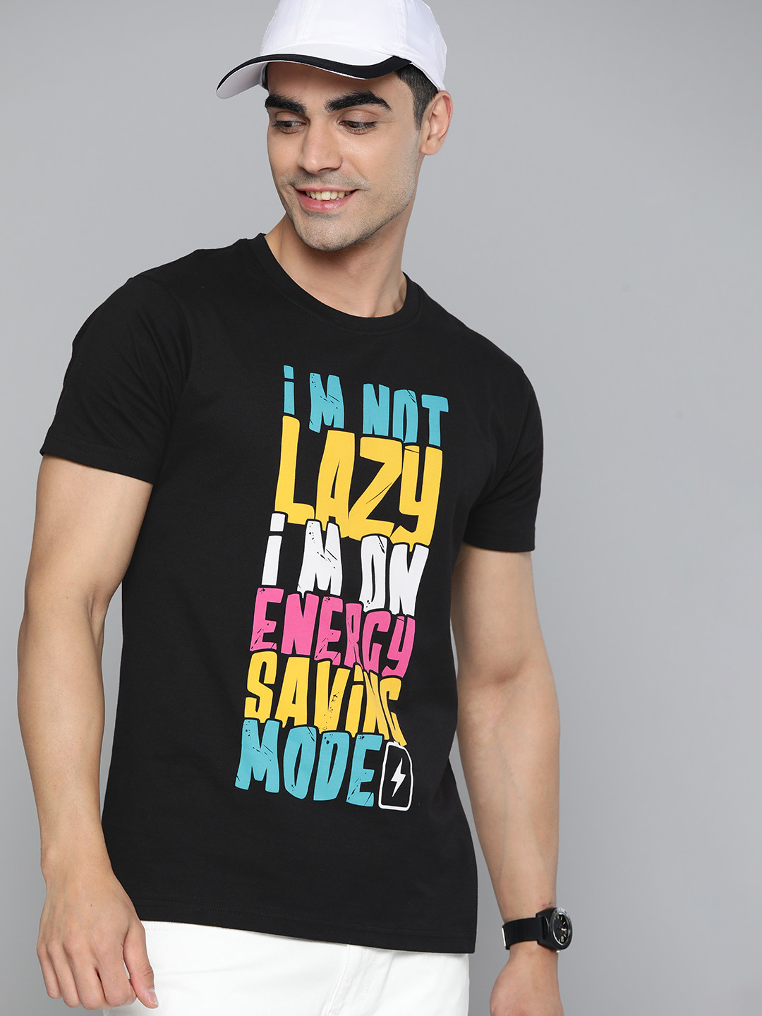 

HERE&NOW Typography Printed Pure Cotton T-shirt, Black
