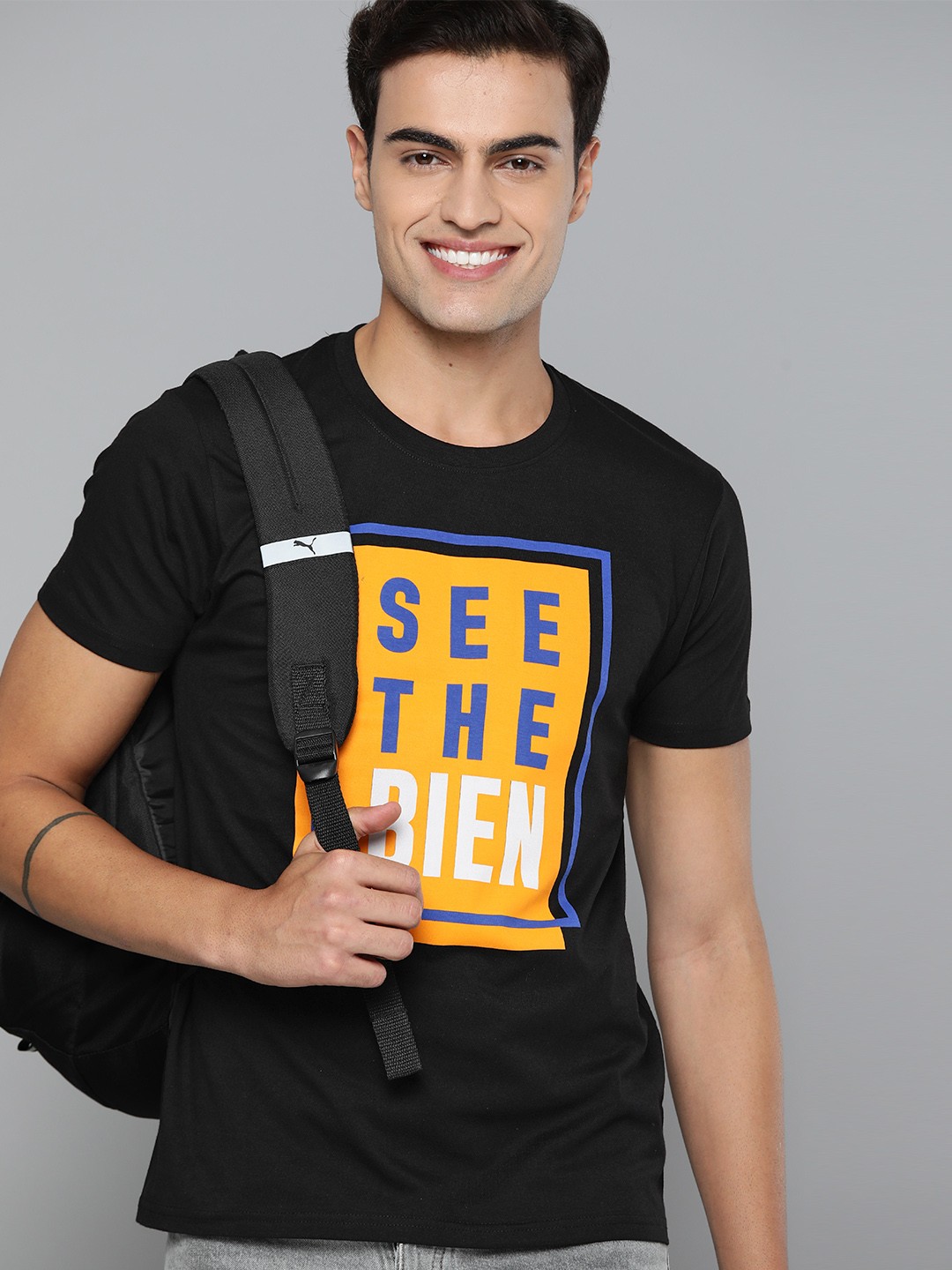 

HERE&NOW Typography Printed Pure Cotton T-shirt, Black