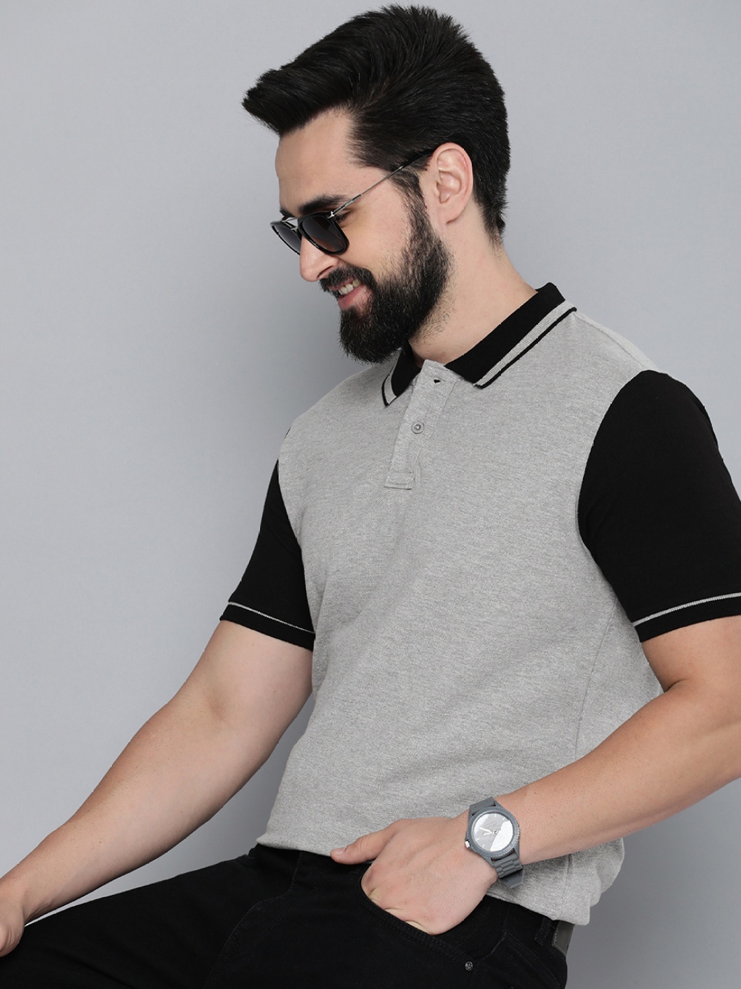 

HERE&NOW Polo Collar T-shirt, Grey