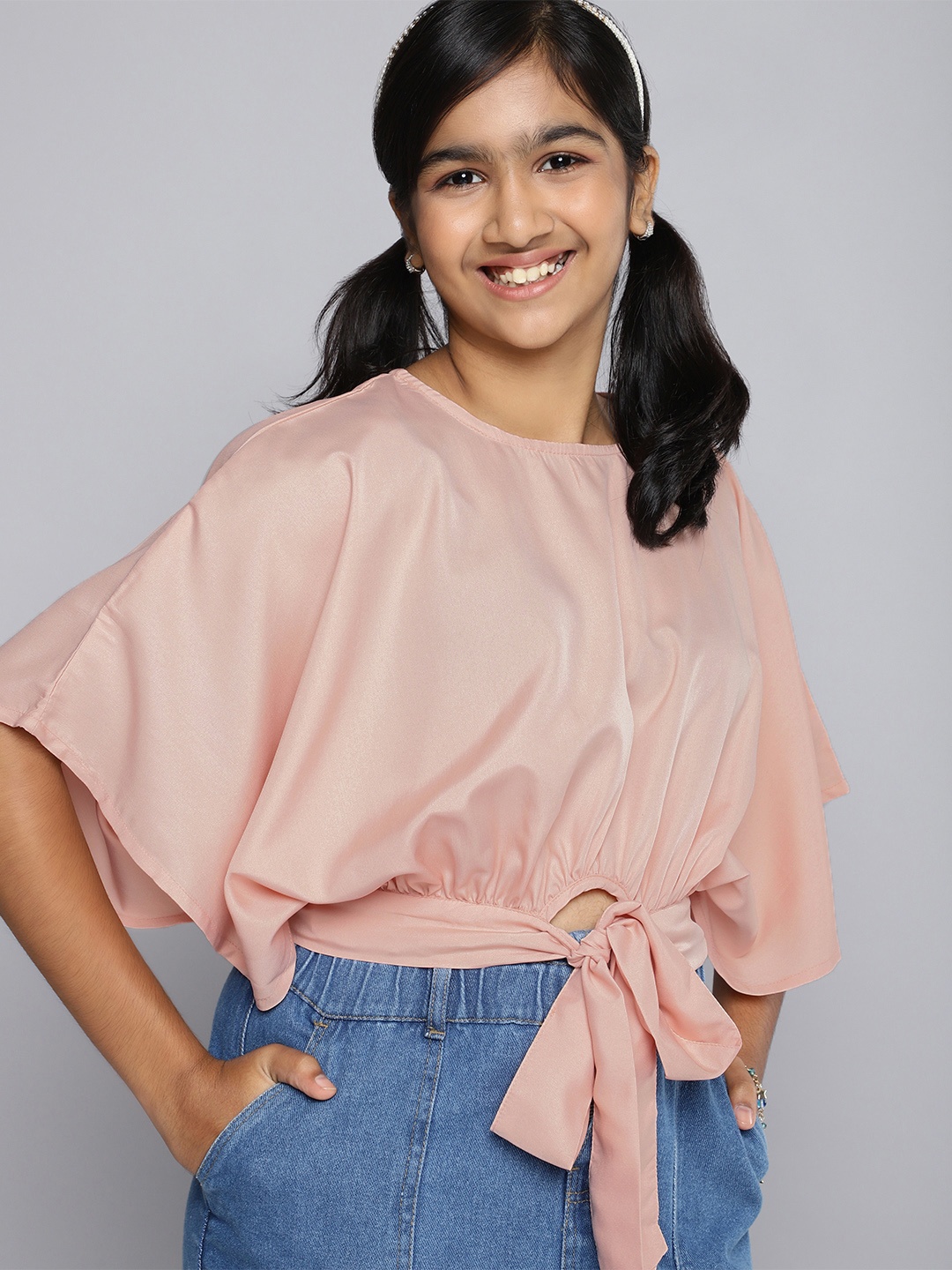 

HERE&NOW Girls Cape Sleeves Blouson Top, Peach