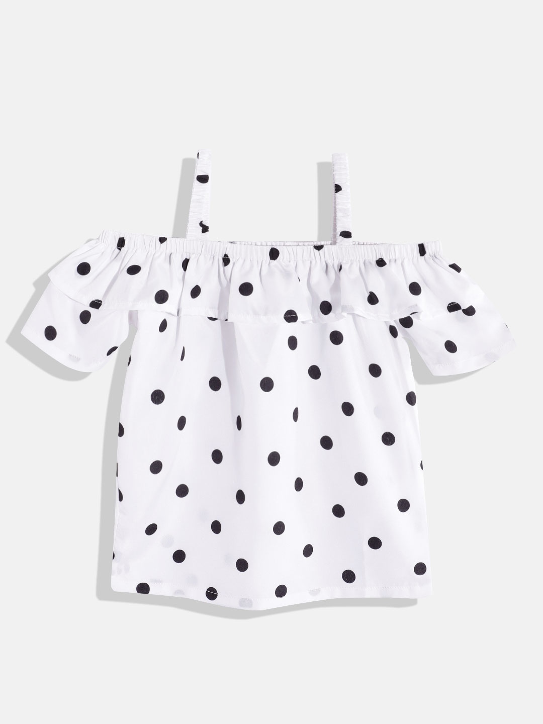 

HERE&NOW Girls Polka Dots Printed Ruffle Detail Top, White