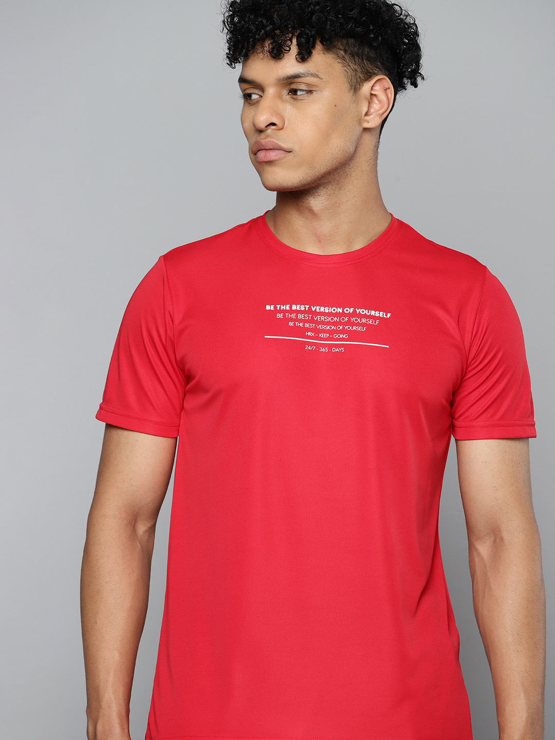 

HRX by Hrithik Roshan Typography Printed Rapid-Dry Training or Gym T-shirt, Red