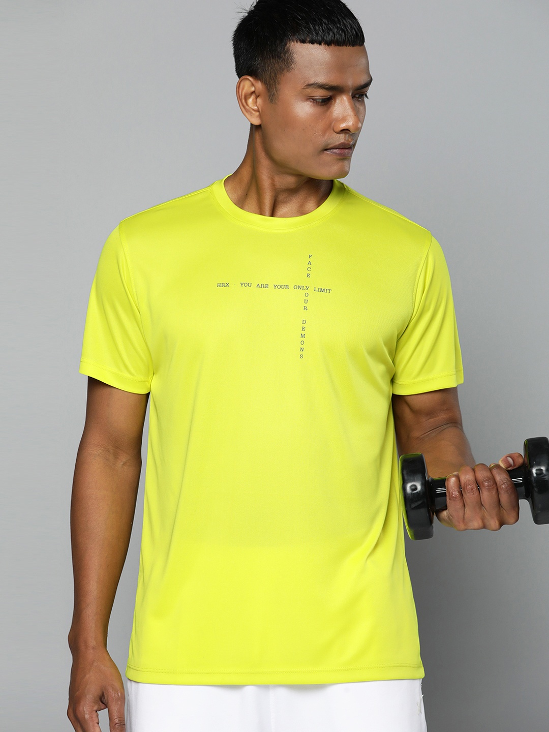 

HRX by Hrithik Roshan Antimicrobial Typography Training T-shirt, Fluorescent green