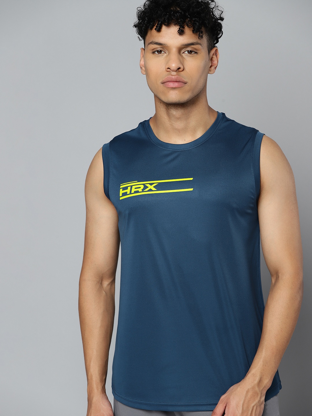 

HRX by Hrithik Roshan Brand Logo Printed Rapid-Dry Training or Gym T-shirt, Teal