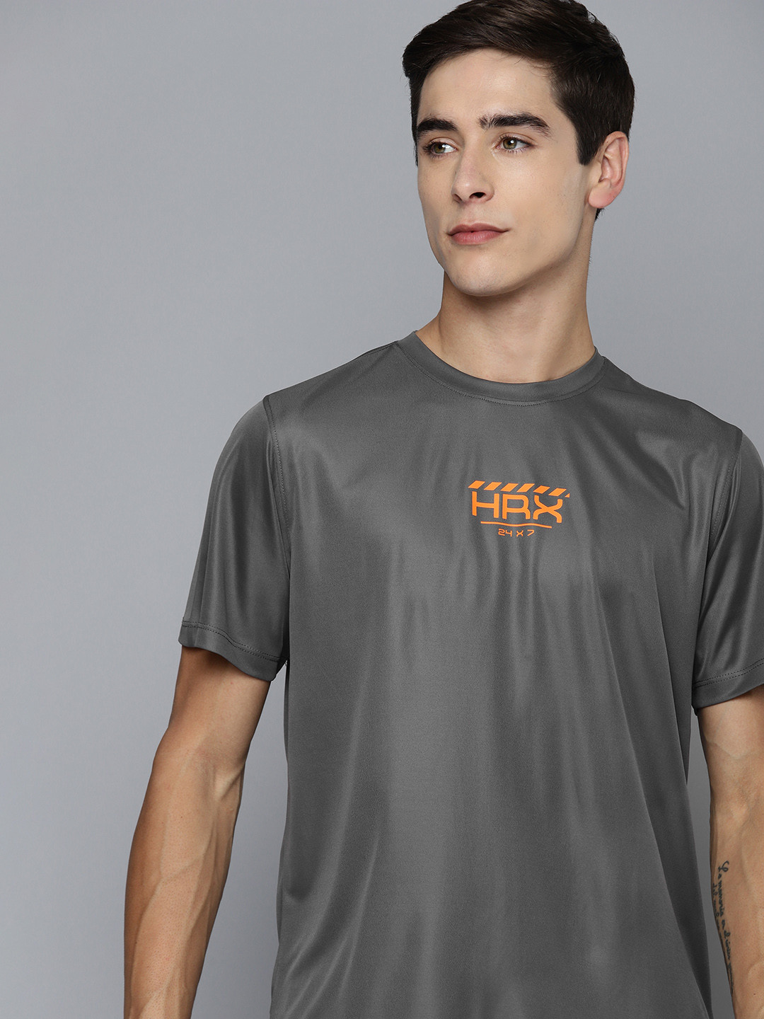 

HRX by Hrithik Roshan Brand Logo Training T-shirt, Charcoal