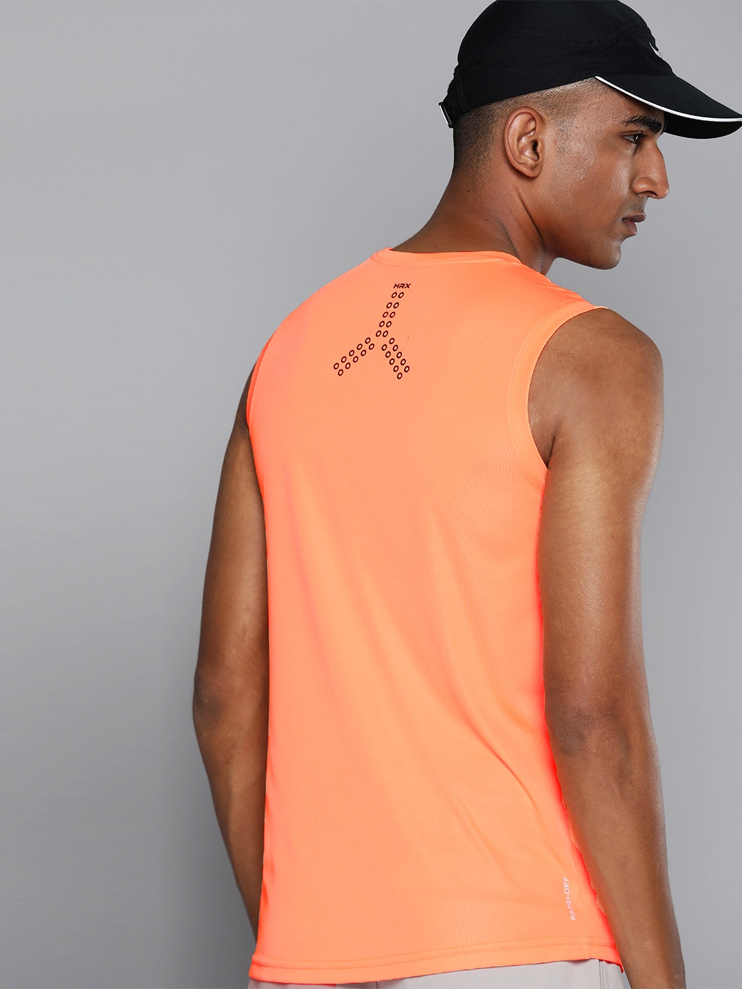 

HRX by Hrithik Roshan Rapid-Dry Sleeveless Training T-shirt, Orange