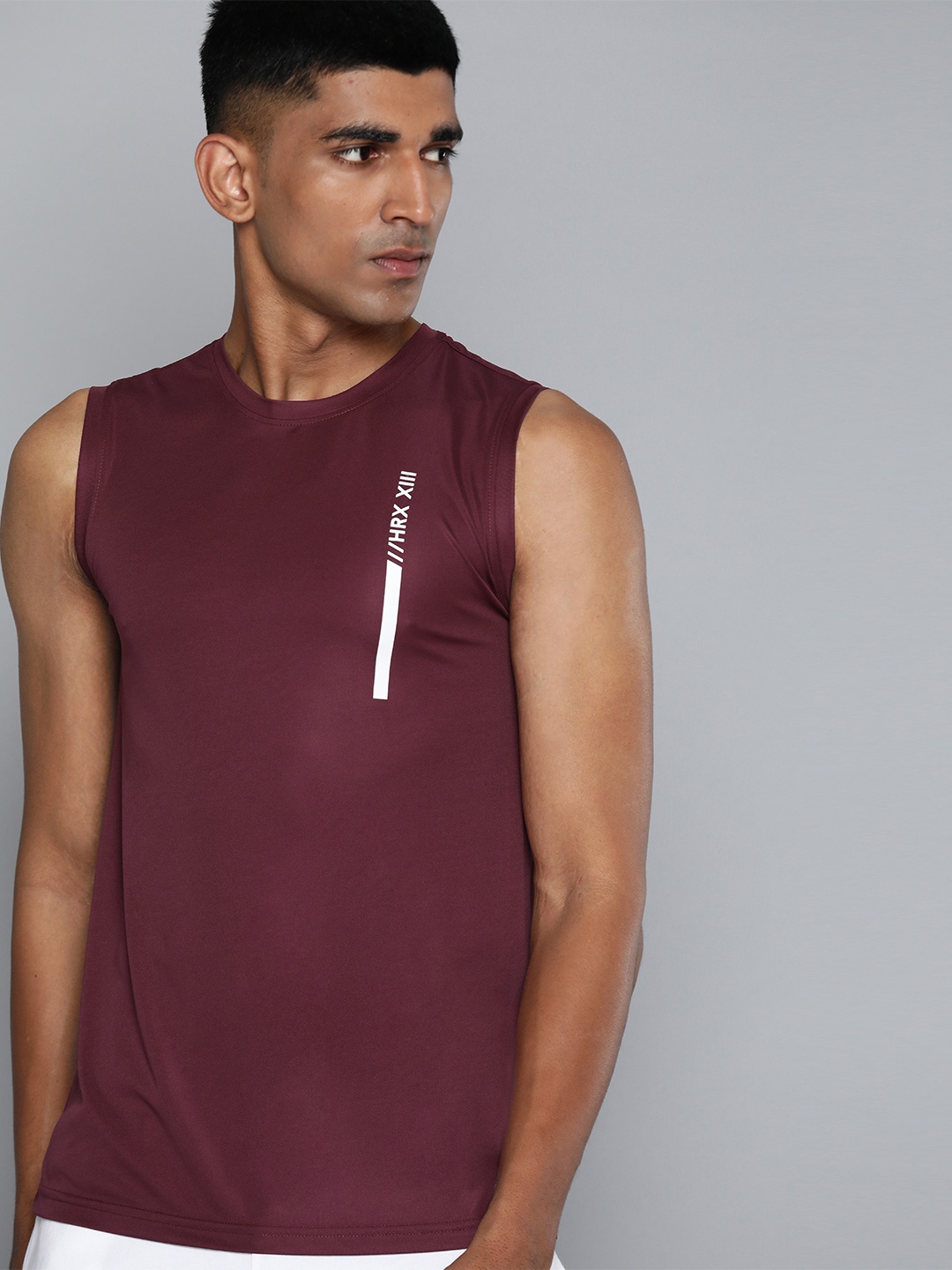 

HRX by Hrithik Roshan Rapid-Dry Sleeveless Training T-shirt, Burgundy