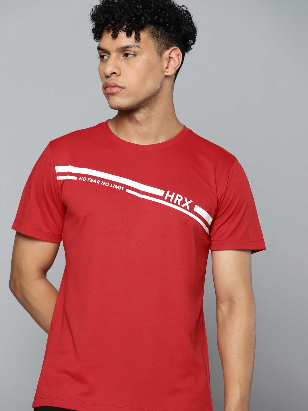 

HRX by Hrithik Roshan Brand Logo Printed Rapid-Dry Training or Gym T-shirt, Red
