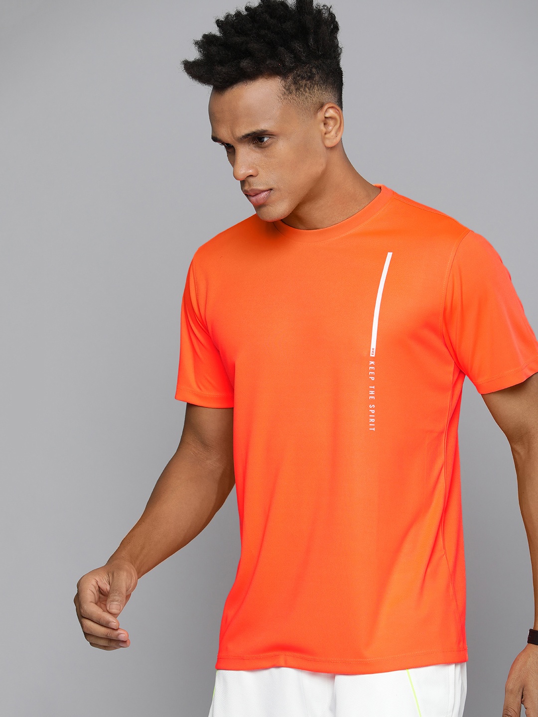 

HRX by Hrithik Roshan Rapid-Dry Training T-shirt with Reflective Print Detail, Orange