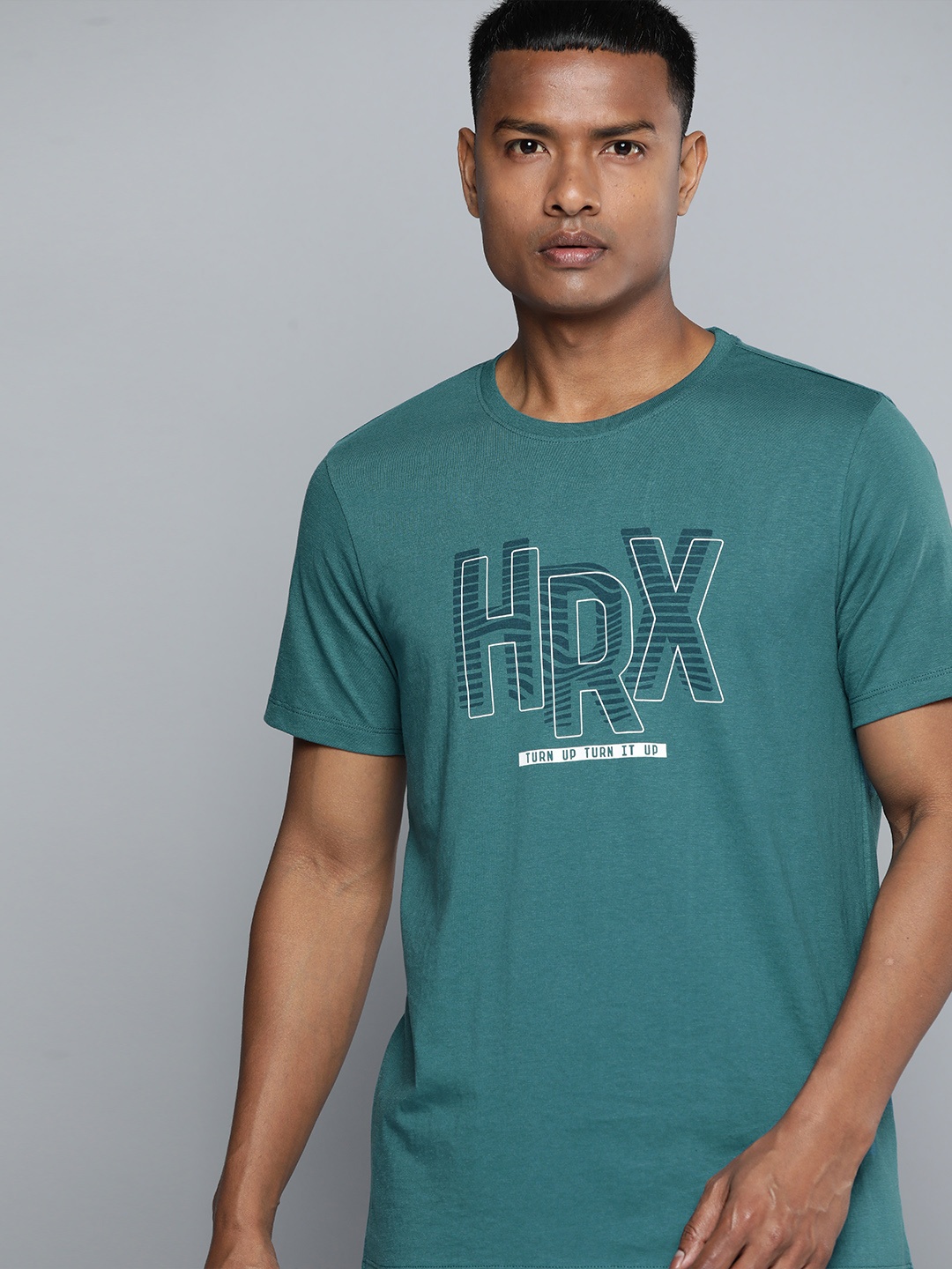 

HRX by Hrithik Roshan Brand Logo Printed Regular Fit T-shirt, Teal