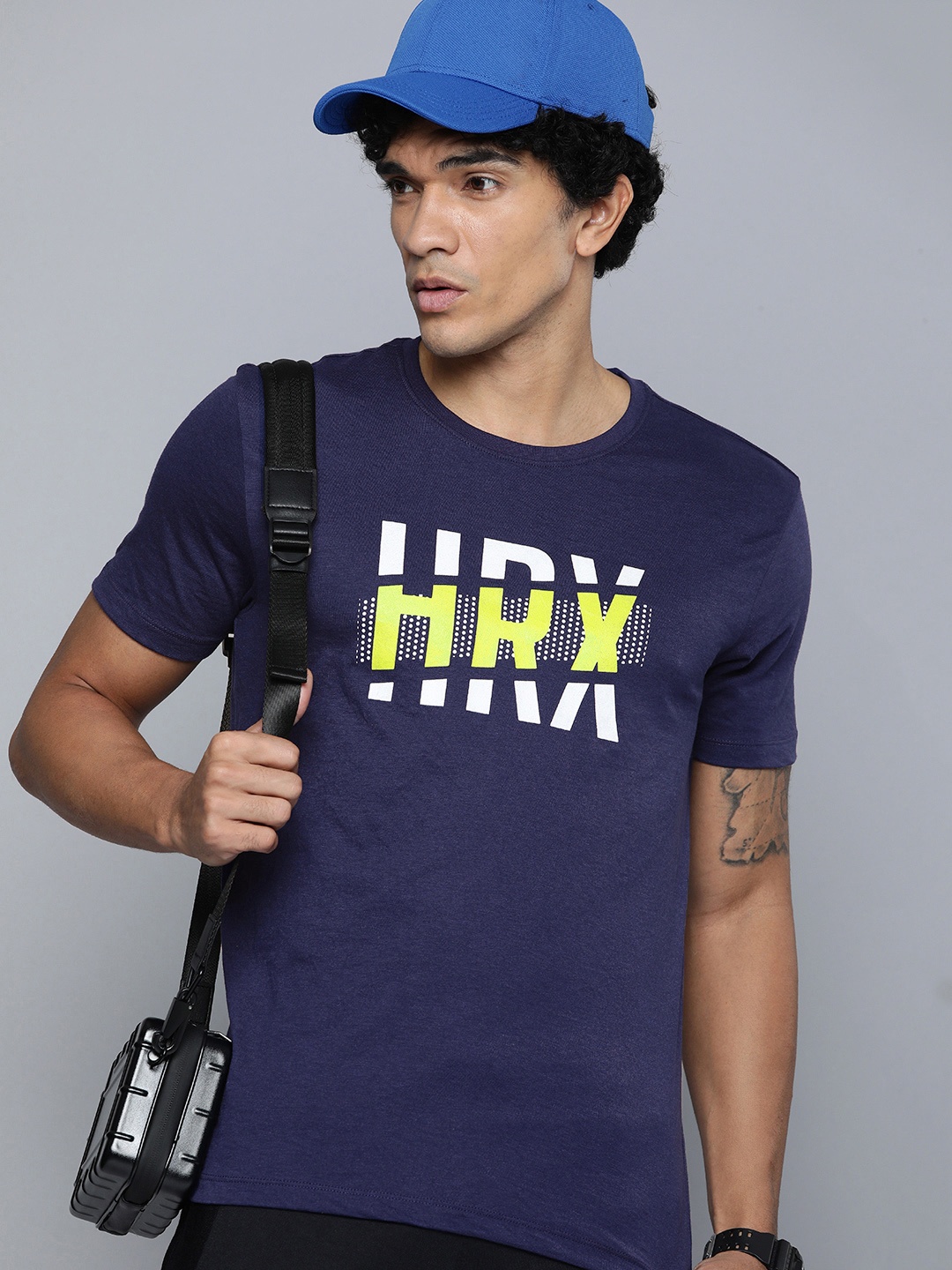 

HRX by Hrithik Roshan Men Brand Logo Printed T-shirt, Navy blue