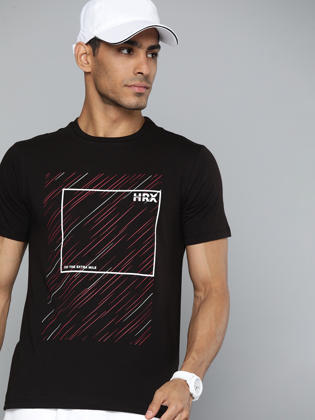 

HRX by Hrithik Roshan Men Geometric Printed Brand Logo Detail T-shirt, Black