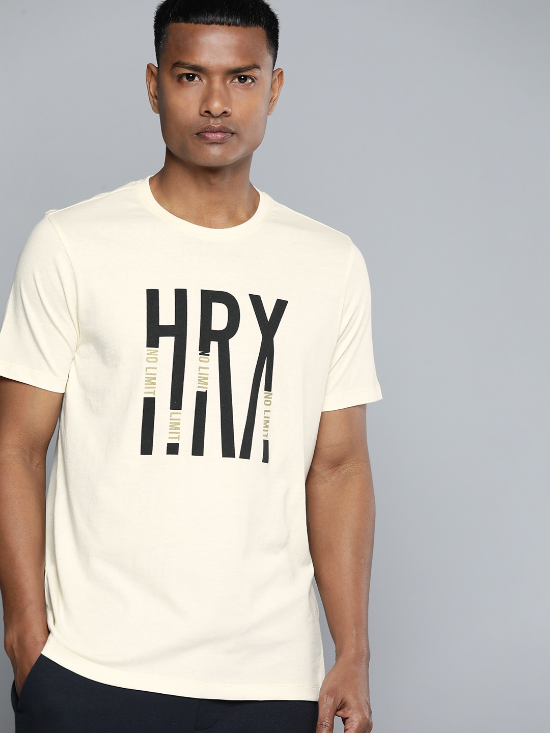 

HRX by Hrithik Roshan Brand Logo Printed Regular Fit T-shirt, Cream