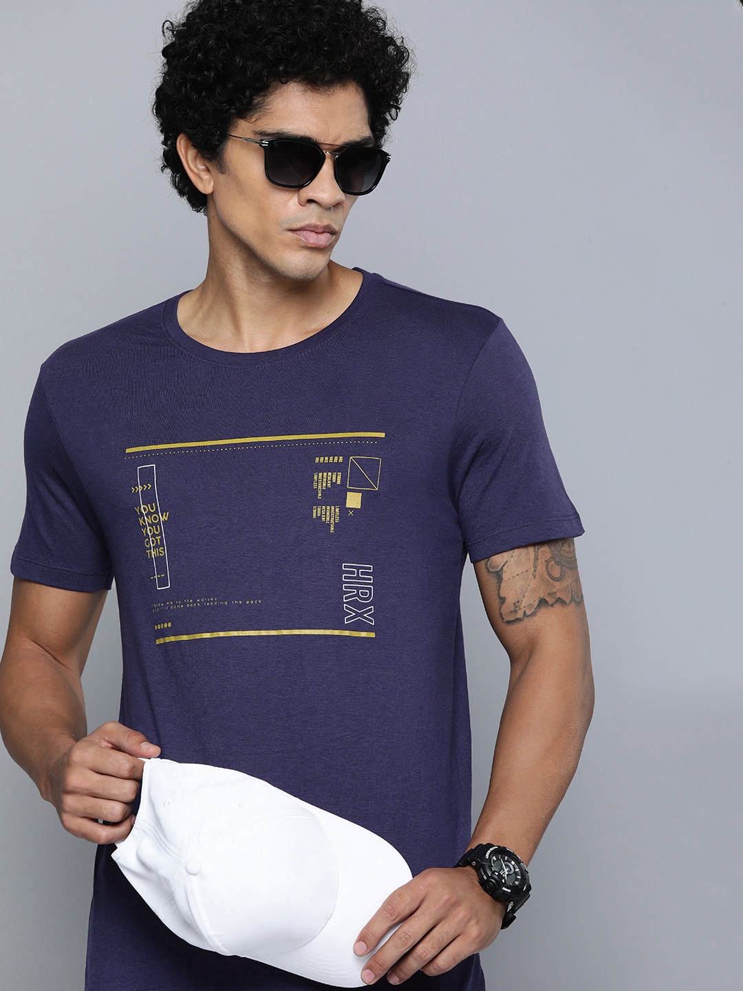 

HRX by Hrithik Roshan Men Typography Printed T-shirt, Navy blue