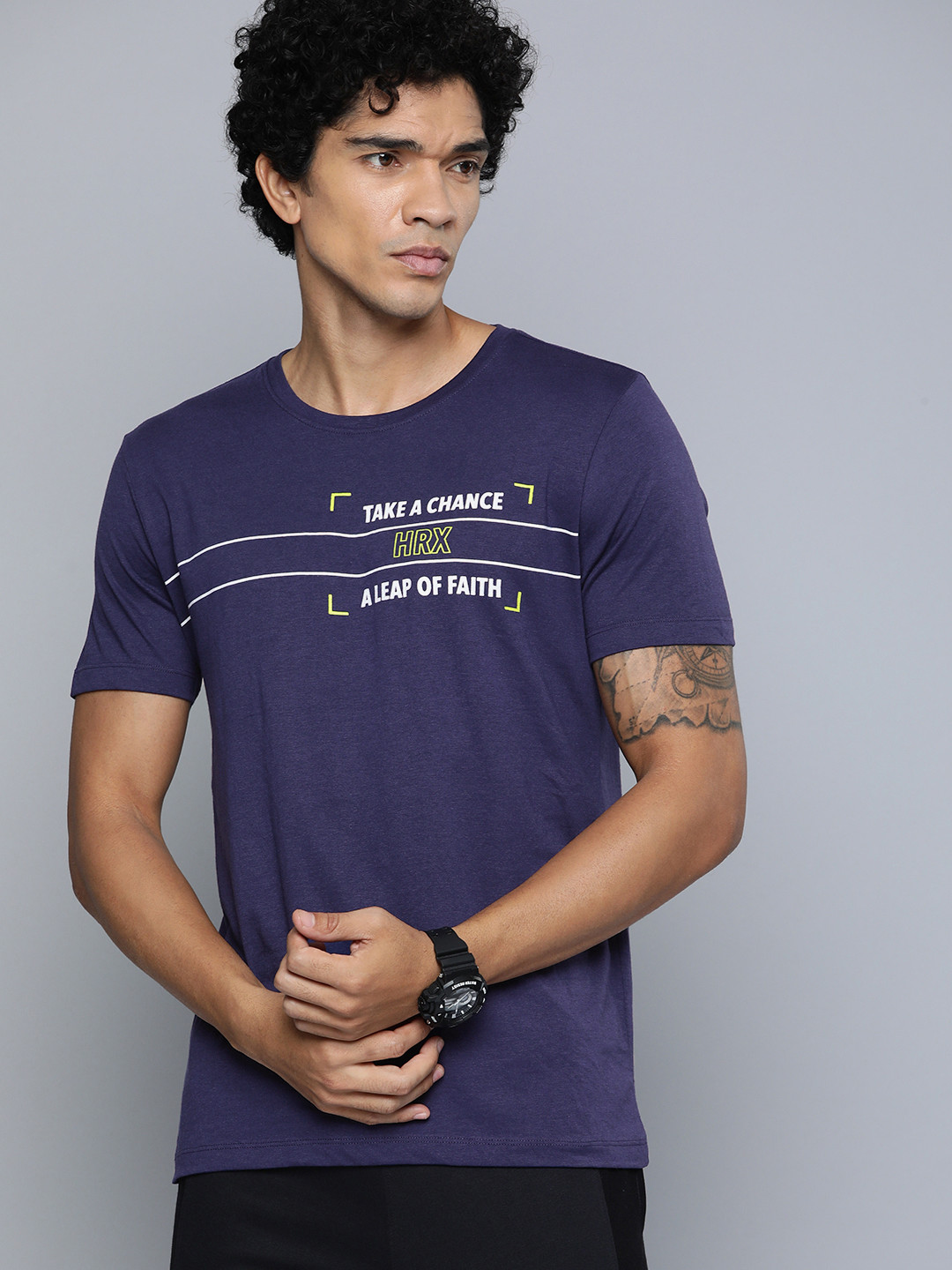 

HRX by Hrithik Roshan Men Typography Printed T-shirt, Navy blue