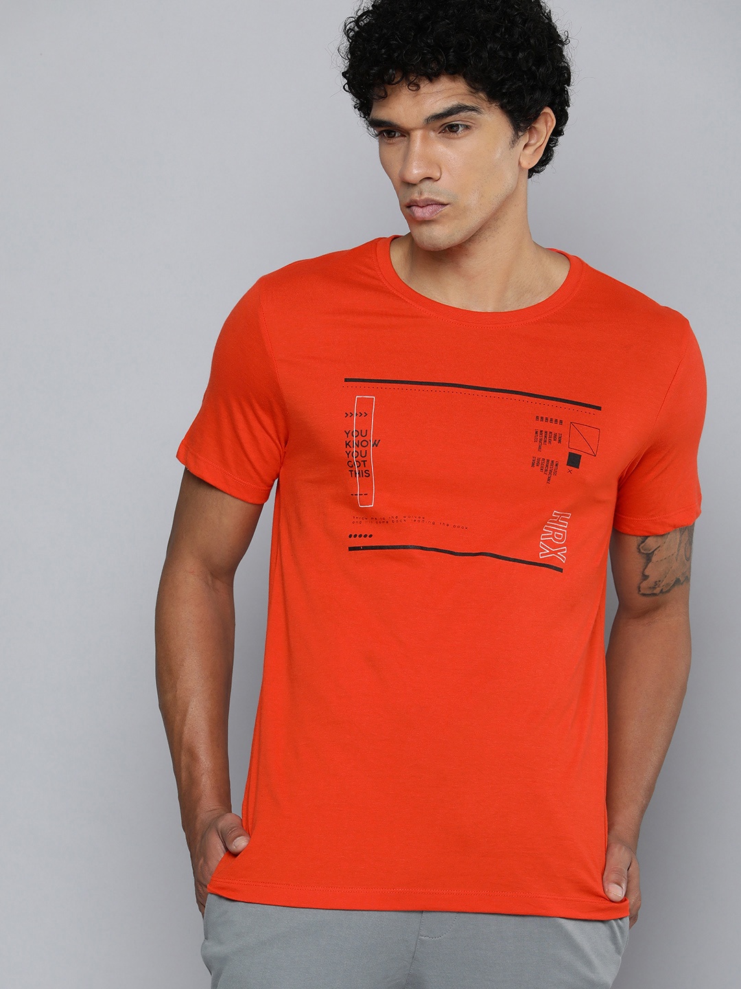 

HRX by Hrithik Roshan Round Neck Typography Printed T-shirt, Orange