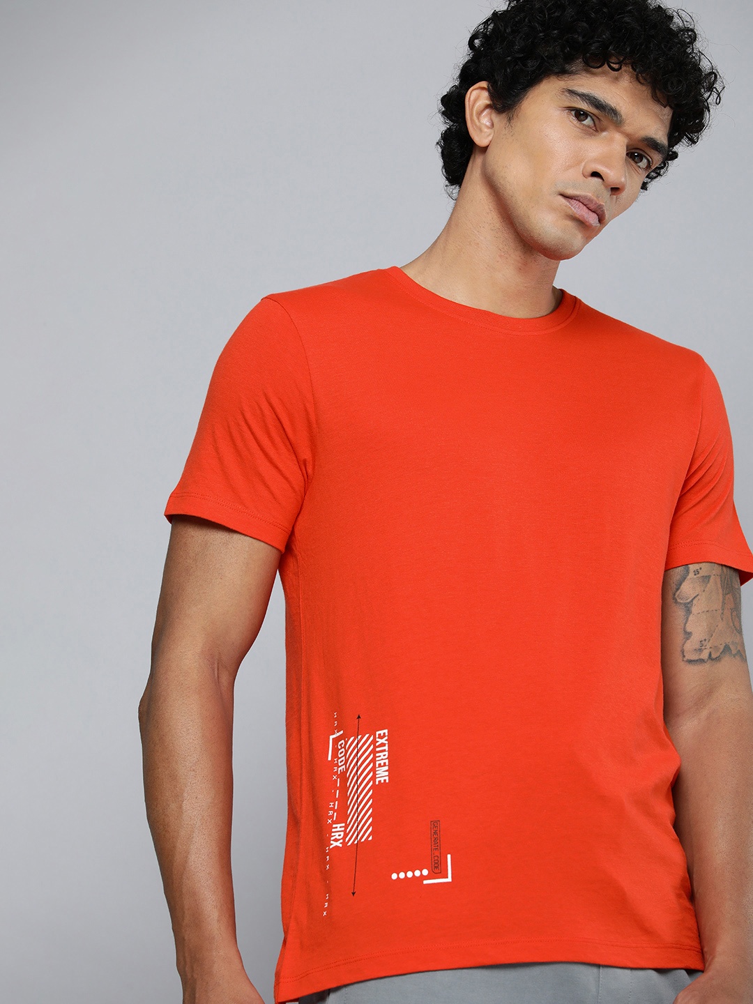 

HRX by Hrithik Roshan Round Neck Minimal Typography Printed T-shirt, Orange