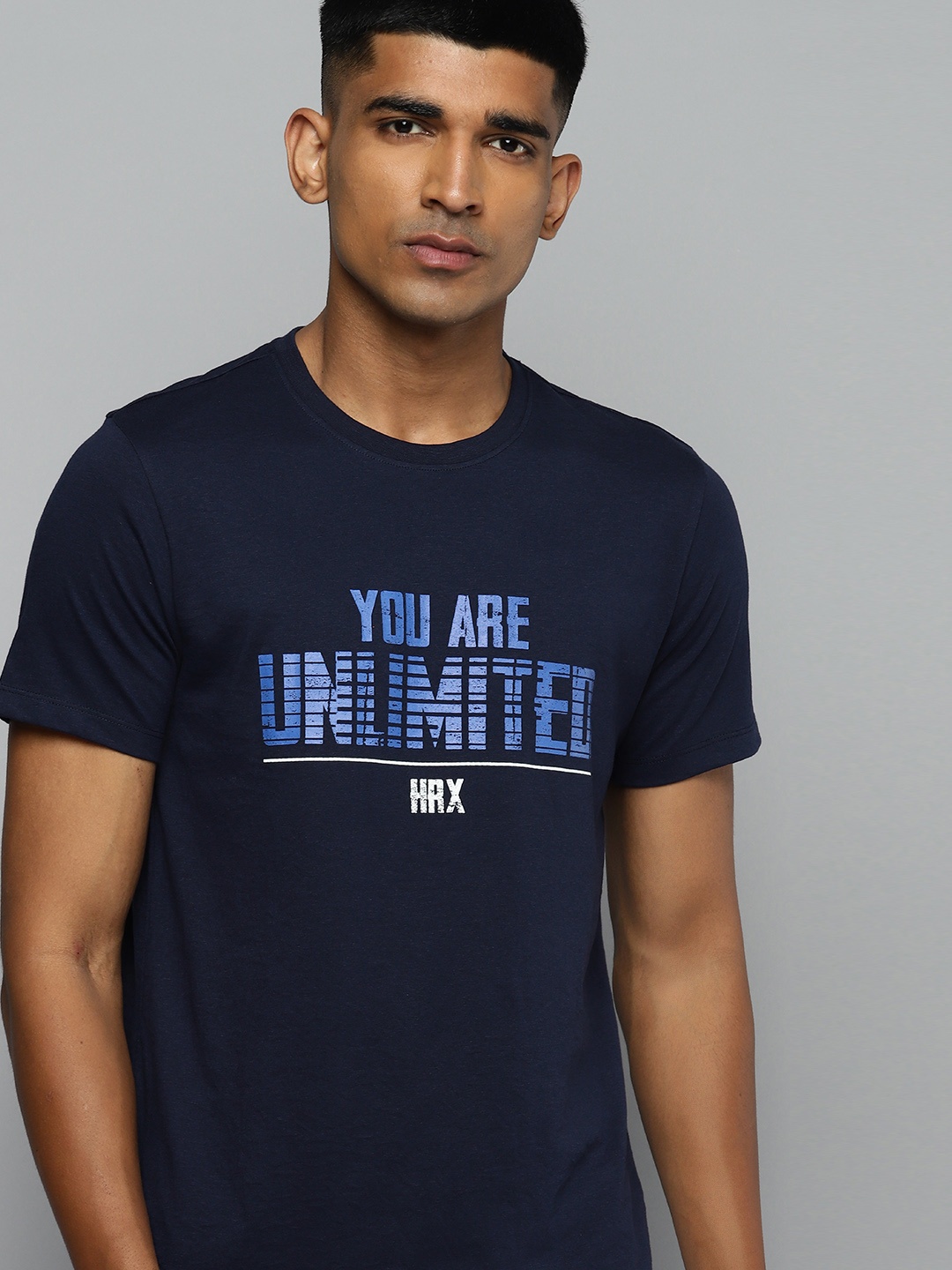 

HRX by Hrithik Roshan Typography Printed T-shirt, Navy blue