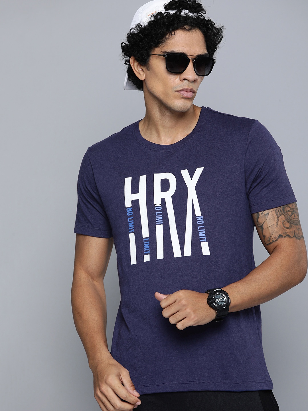 

HRX by Hrithik Roshan Men Brand Logo Printed T-shirt, Navy blue
