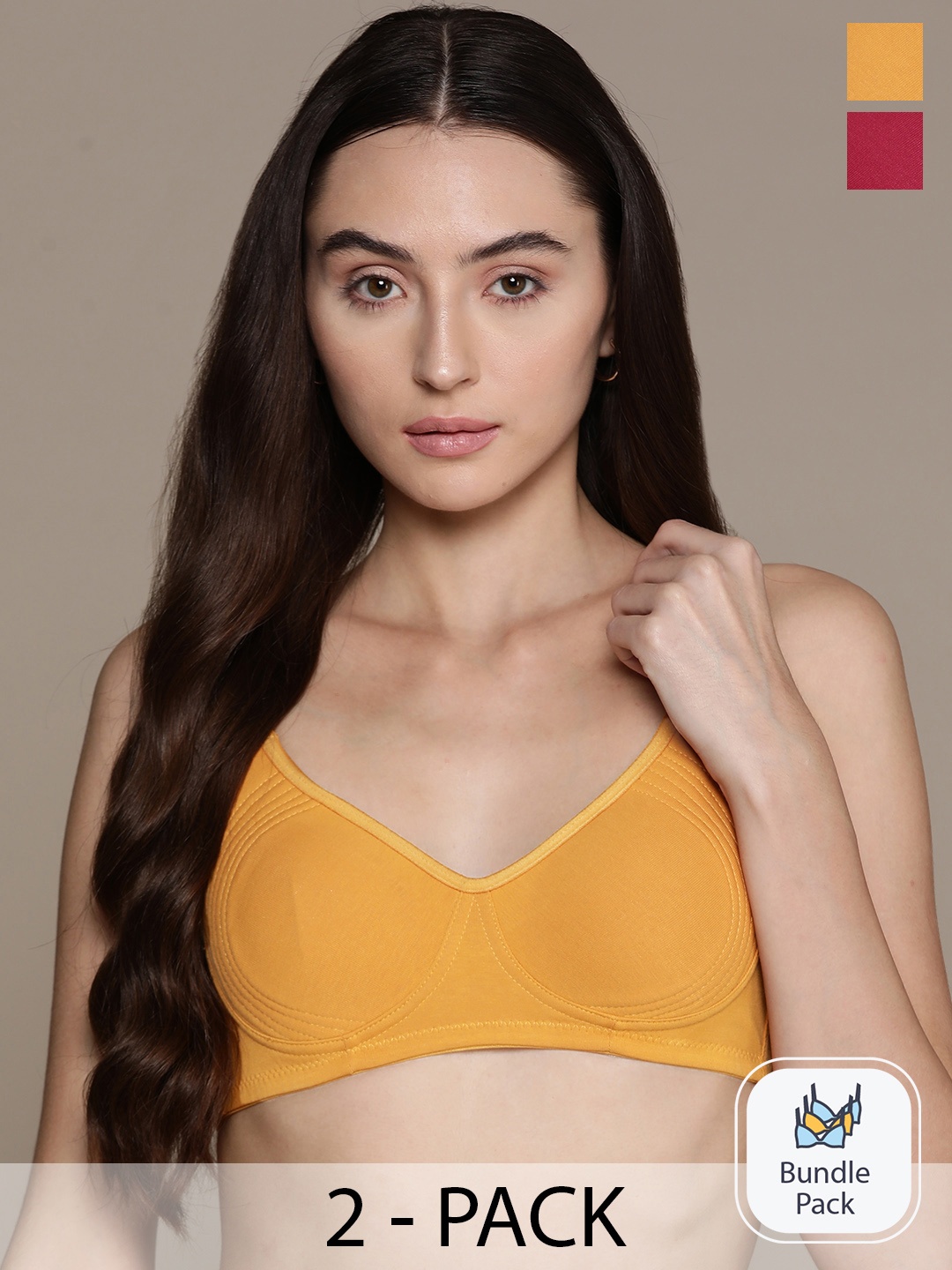 

The Roadster Lifestyle Co. Pack of 2 Medium Coverage Bra, Mustard