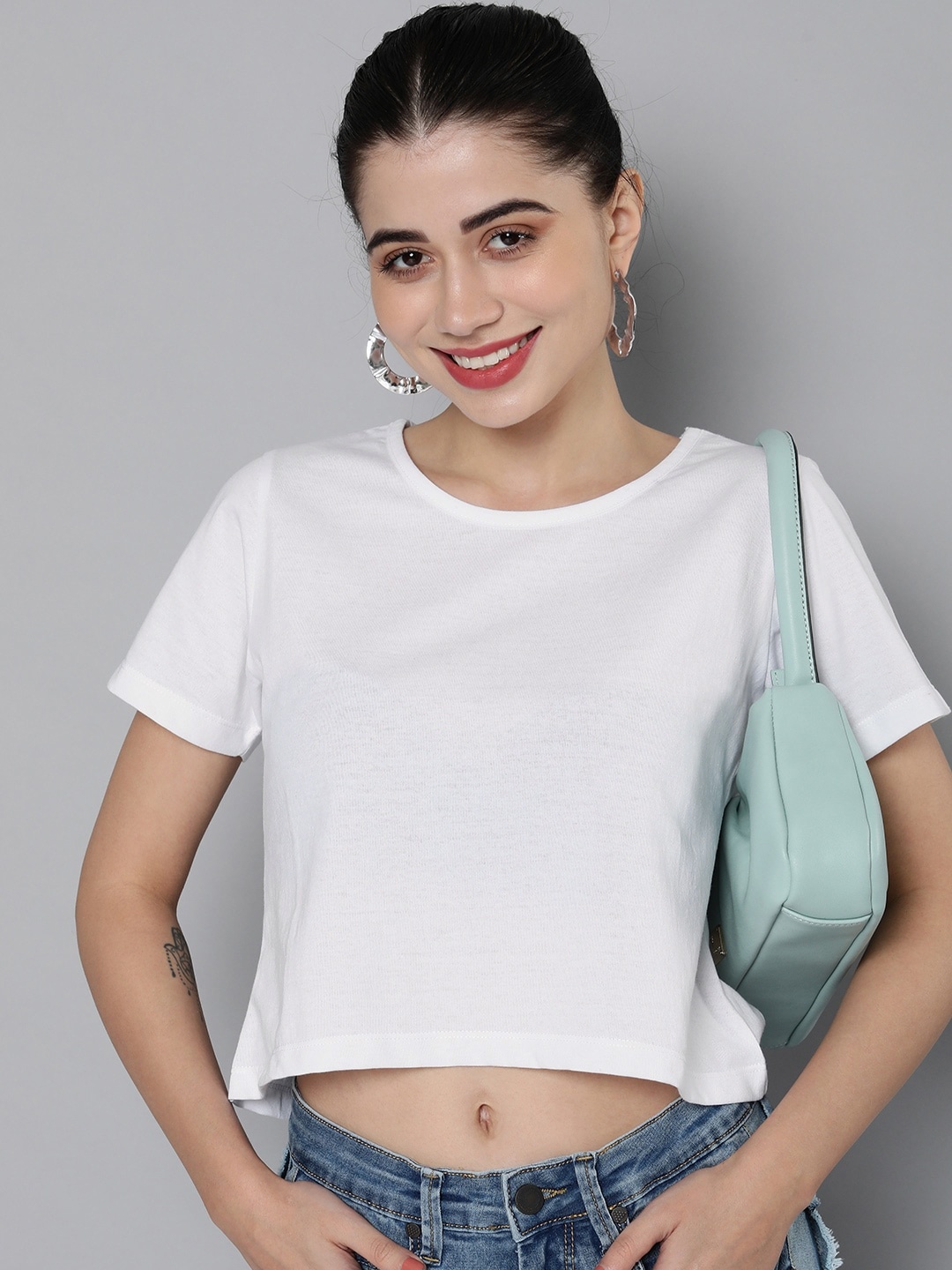 

HERE&NOW Pure Cotton Solid Crop Top, White