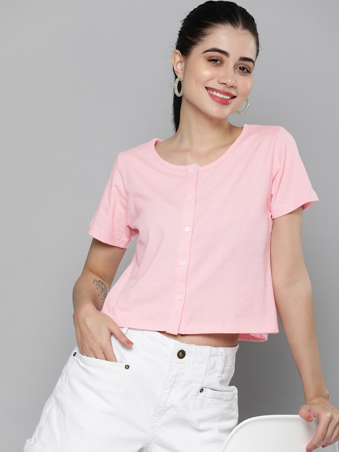 

HERE&NOW Pure Cotton Boxy Top, Pink
