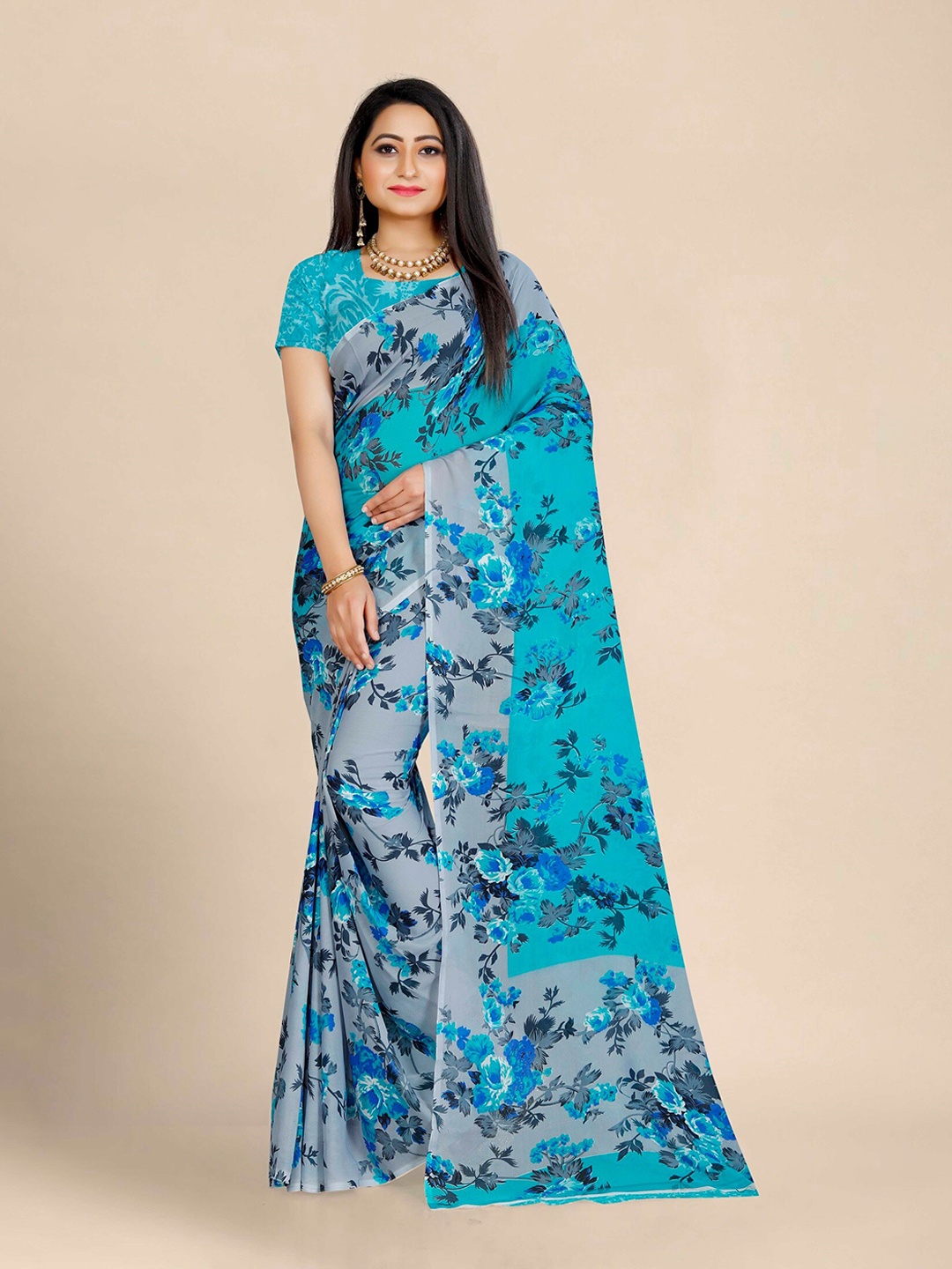 

MOKSHA DESIGNS Floral Printed Saree, Blue