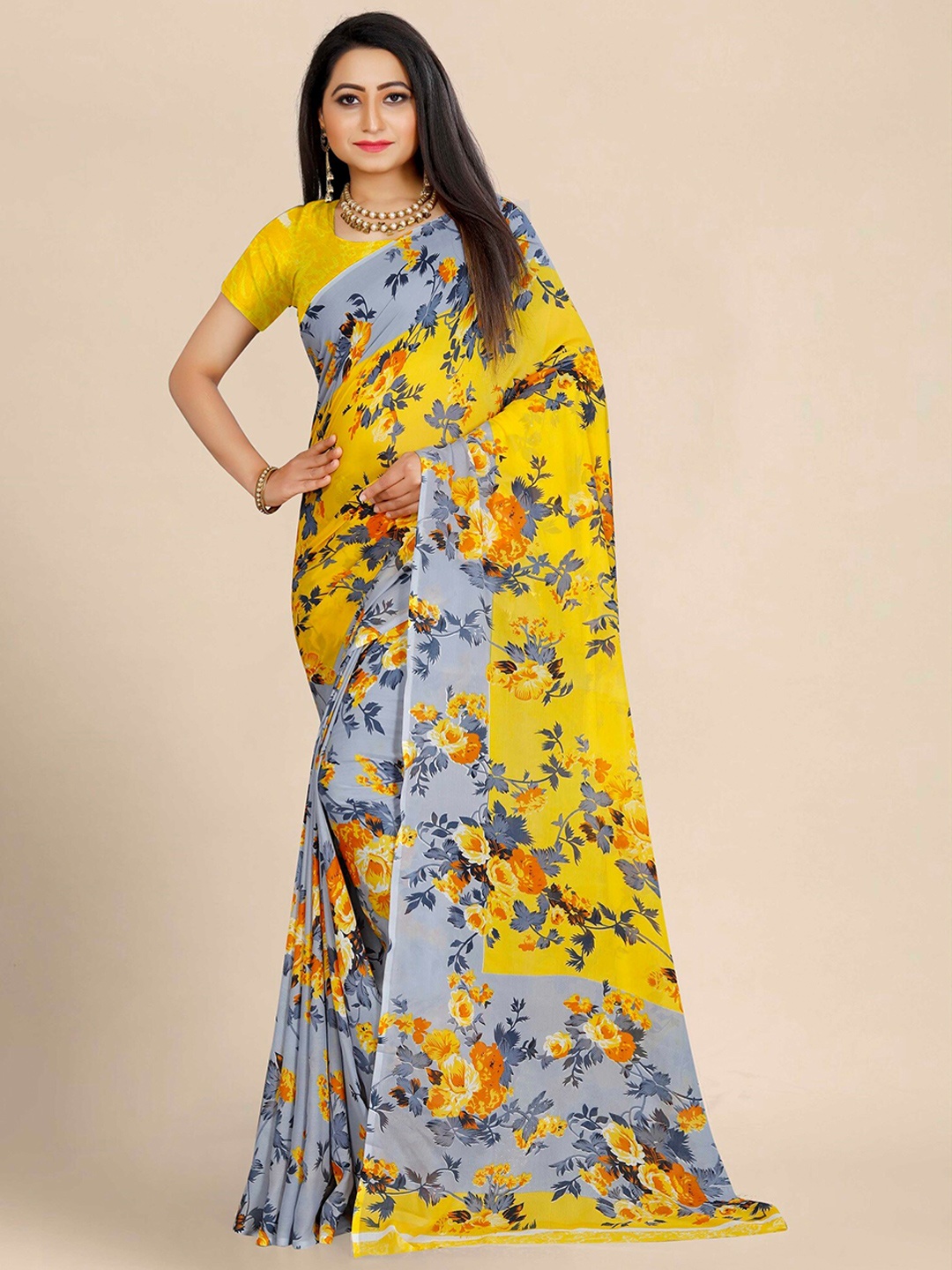 

MOKSHA DESIGNS Floral Saree, Yellow