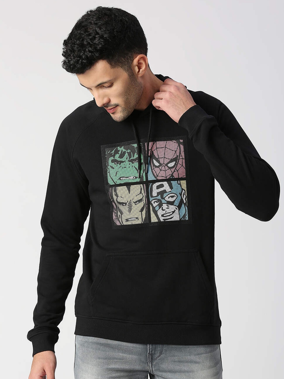 

Pepe Jeans Men Marvel Printed Hooded Cotton Pullover Sweatshirt, Black
