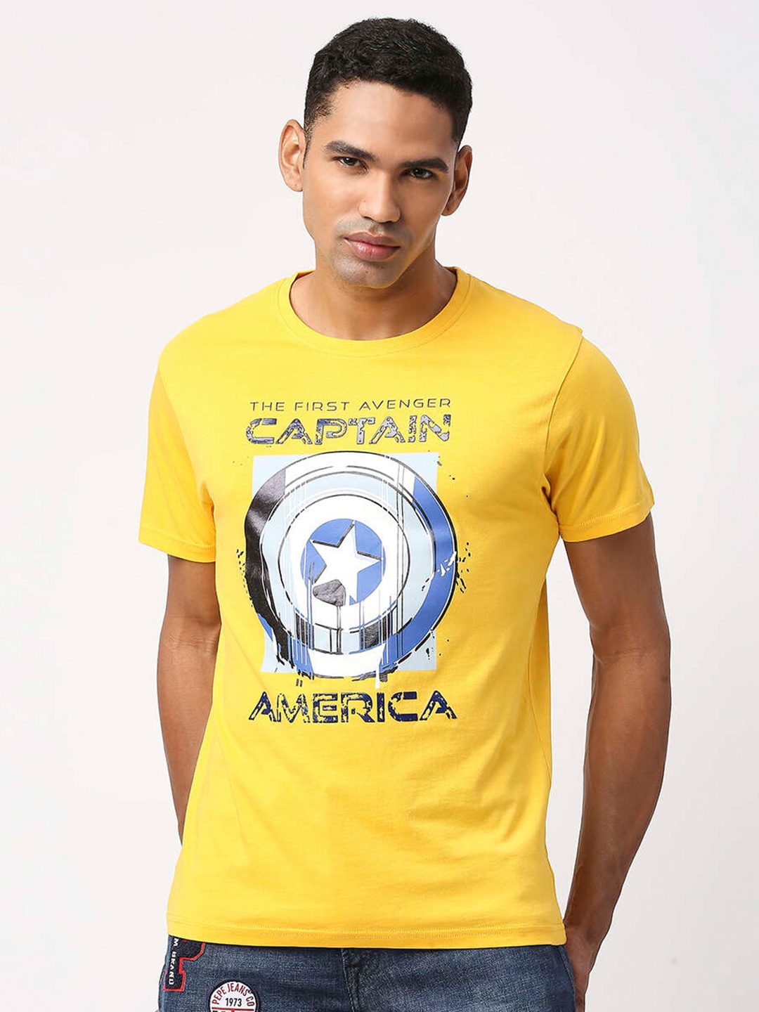 

Pepe Jeans Men Captain America Printed Cotton T-shirt, Yellow