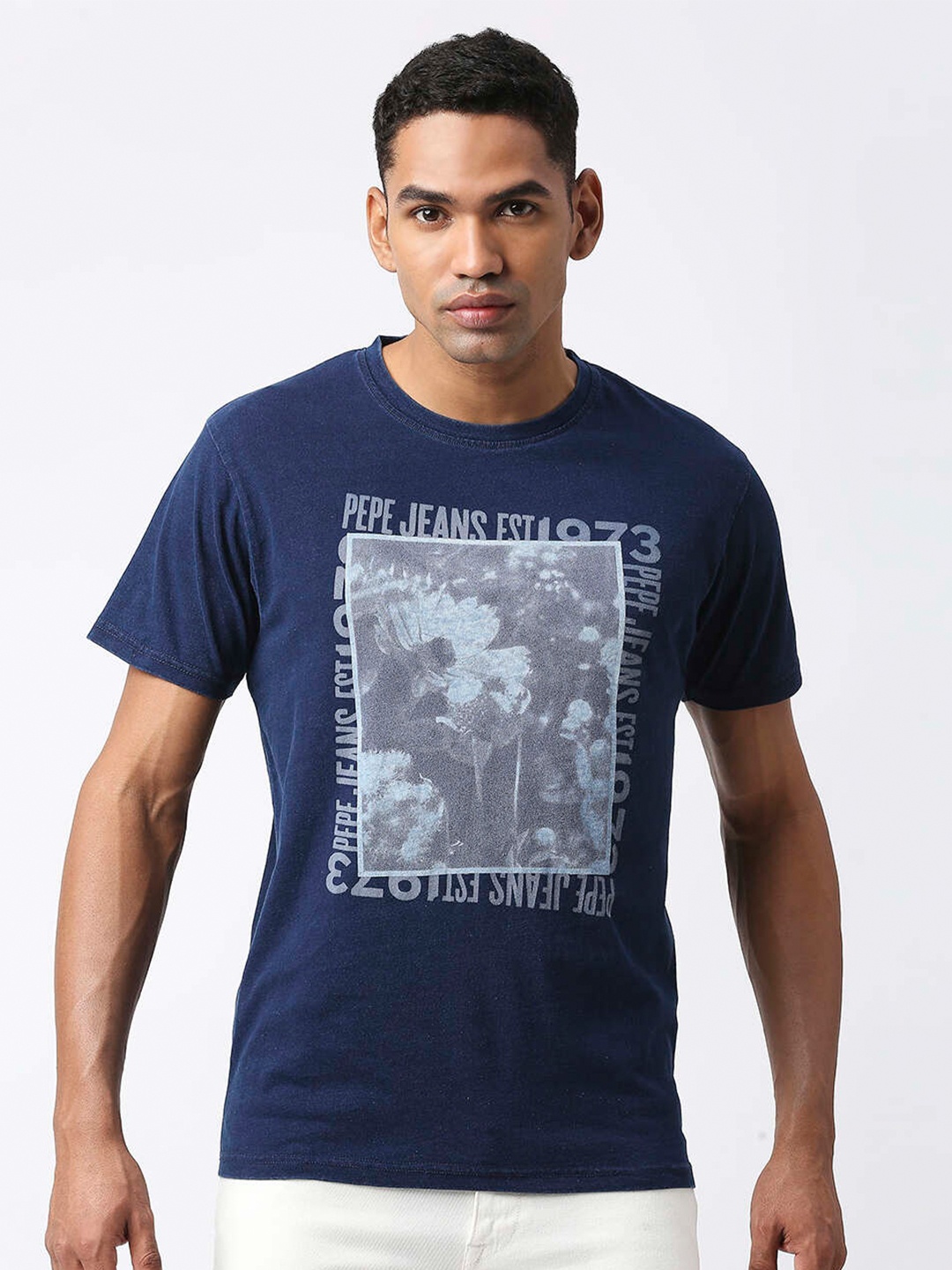 

Pepe Jeans Men Cotton Printed Slim Fit T-shirt, Blue