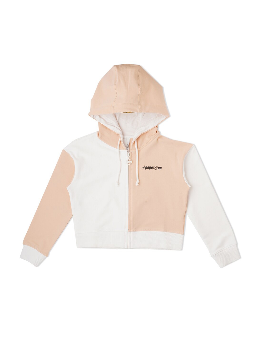 

Pepe Jeans Girls Colourblocked Hooded Cotton Sweatshirt, Nude
