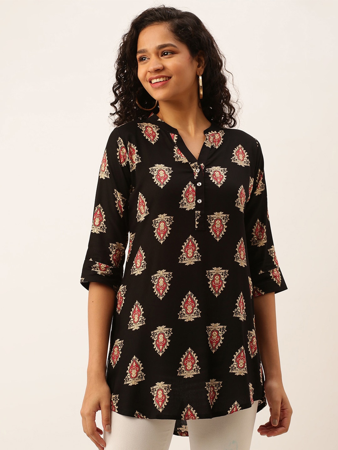 

ZOLA Ethnic Motifs Printed Kurti, Black