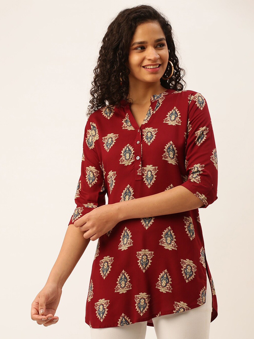 

ZOLA Ethnic Motifs Printed Kurti, Maroon