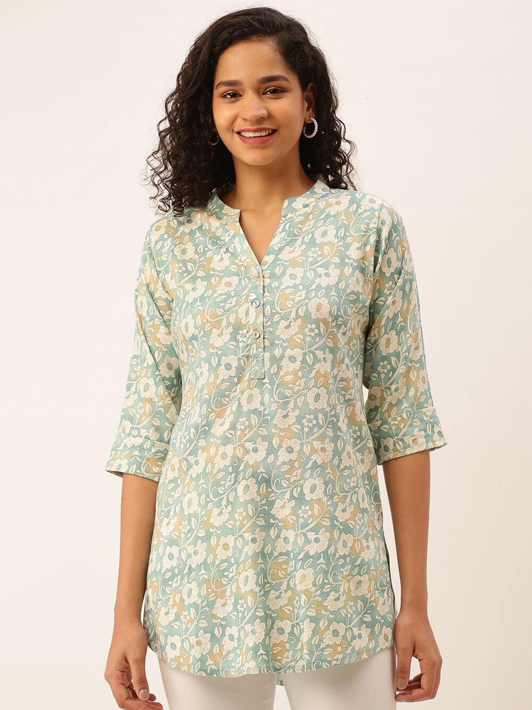 

ZOLA Floral Printed Pure Cotton Kurti, Green