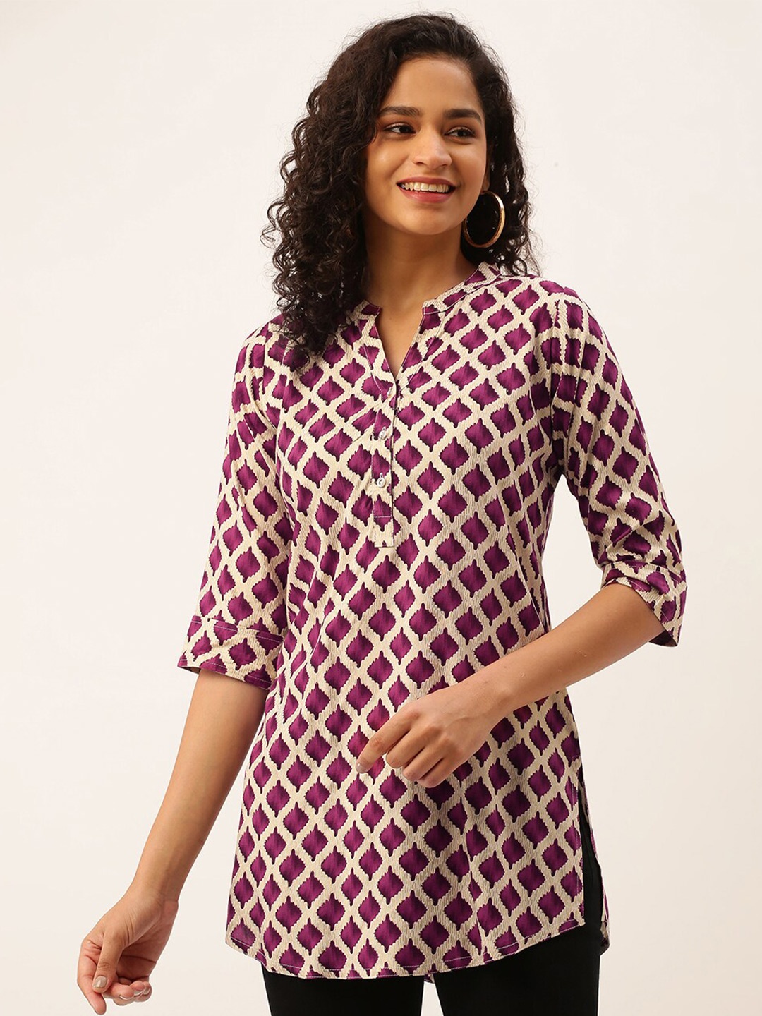 

ZOLA Ethnic Motifs Printed Pure Silk Kurti, Burgundy